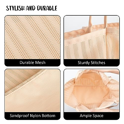 Zingtto Large Mesh Beach Tote Bag Shoulder Bag Handbag for Women with Zippered Pockets Foldable Pool Beach Toys Bag4