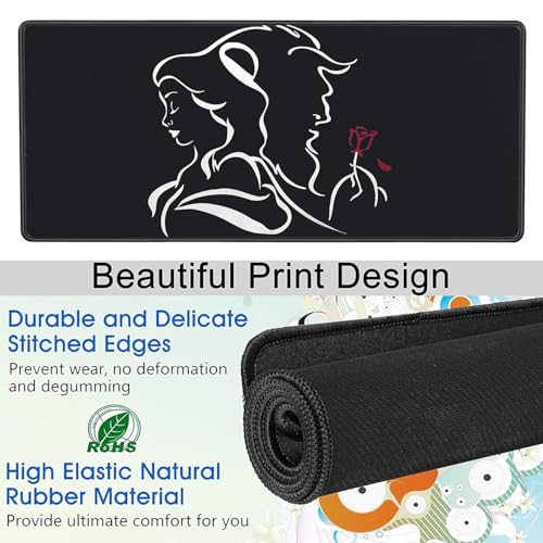 Image of Storite 900x400x2mm Extended Gaming Mouse Pad for Laptop /Computer with Stitched Embroidery Edges and Water Resistance Coating Natural Non Slippery Rubber Base Mousepad Desk Mat - Lovers Design Theme