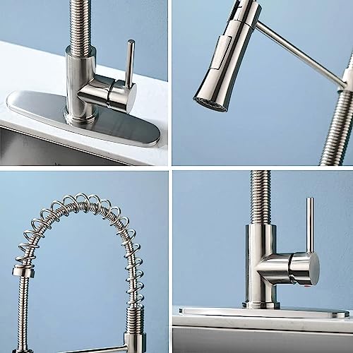 Comllen Kitchen Faucet With Pull Down Sprayer Brushed Nickel, Stainless Steel Single Handle Pull Out Kitchen Sink Faucets For Farmhouse Camper Laundry Utility Rv Wet Bar Sink #TOP5