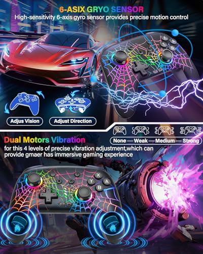 Image of Switch Controller Compatible with Switch /Switch Lite /OLED /PC, Programmable Wireless Switch Controller with 10 LED Light, 6-Axis Motion, Turbo, Vibration, One-Key Wake Up & Pairing, 1000mAh Battery