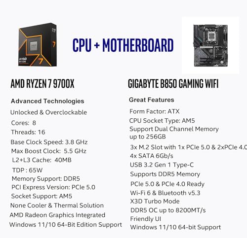MICRO CENTER AMD Ryzen 7 9700X CPU Processor with GIGABYTE B850 Gaming WIFI6 Motherboard (ATX, DDR5, 3X M.2, PCIe 5.0, USB-C, WIFI6) - Image 3