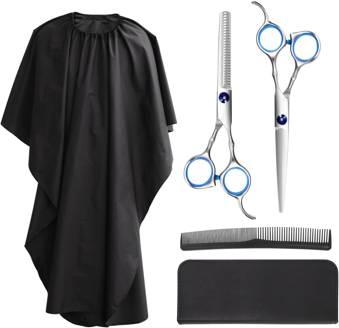 Frcolor Hair Cutting Scissors Set, Professional Haircutting Scissors Barber Thinning Scissors Hairdressing Shears Set with Black Leather Case and Salon Cape