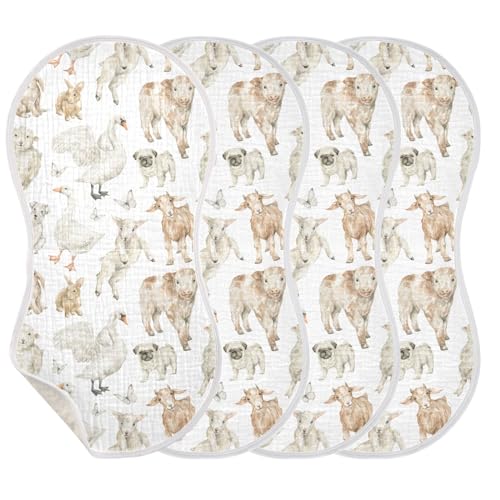 Image of Muslin Baby Burp Cloths, Watercolor Farm Sheep Muslin Baby Rags Comfy Soft Absorbent in for Newborn Boys and Girls 4 Piece 22 x 11 Inch