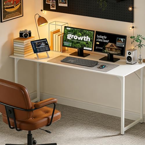 Image of BestOffice Computer Desk,Home Office Desk, Modern Simple Style for Home Office Study Writing (White, 55 Inch)