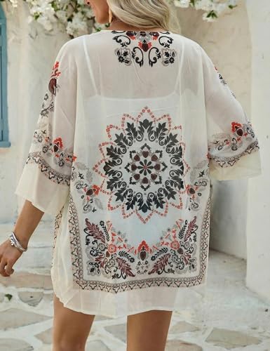 Image of Chunoy Women Floral Beach Wear Cover Up Chiffon Kimono Cardigan Open Front Blouse Top