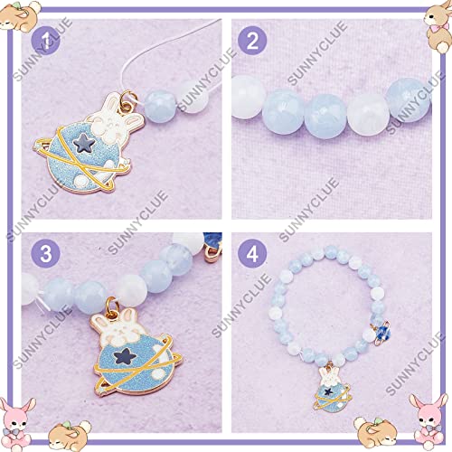 SUNNYCLUE 1 Box 241Pcs DIY 6 Set Easter Rabbit Charms Enamel Bunny Charms Beaded Bracelets Making Kit Carrot Planet Moon Crescent Charm Round Glass Beads Faceted Bead for Jewellery Making Beading Kits - Image 4