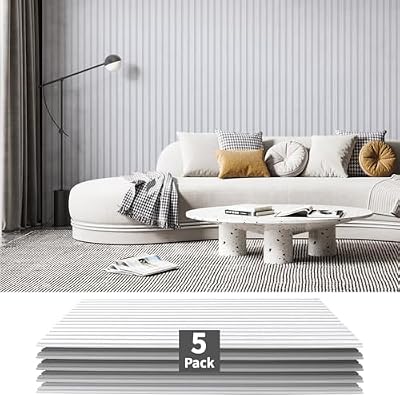 Art3dwallpanels 5 Pack Acoustic Panels, 48" X 24" X 0.71" Soundproof Wall Panels, Self Adhesive High Density Sound Absorbing Acoustic Treatment for Recording Studio, Office, White
