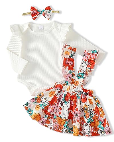 Image of Kucnuzki Newborn Baby Girl Clothes Toddler Long Sleeve Ruffle Romper Top Infant Skirt Set Little Girl Overall Dress