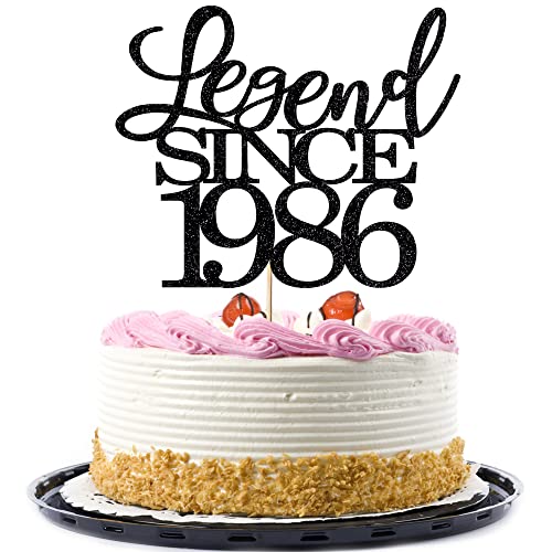 Legend since 1986 cake topper 39th birthday happy birthday cake topper men and women cheer 39 years old handmade black glitter cake decoration