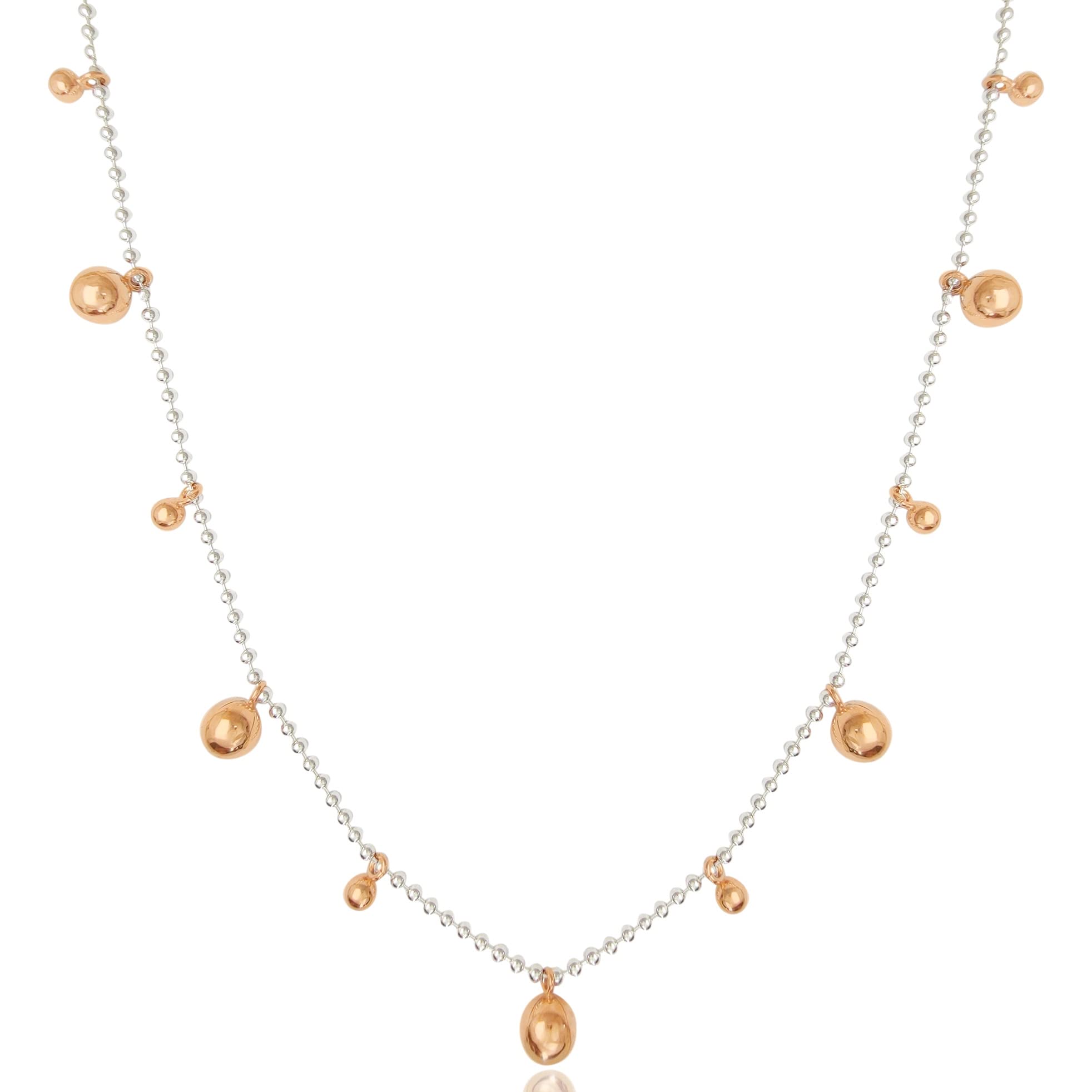 ViMon gioielli| Collana da donna in argento vero 925,catena a palline con sfere pendenti placcate oro rosa, tipo bollicine