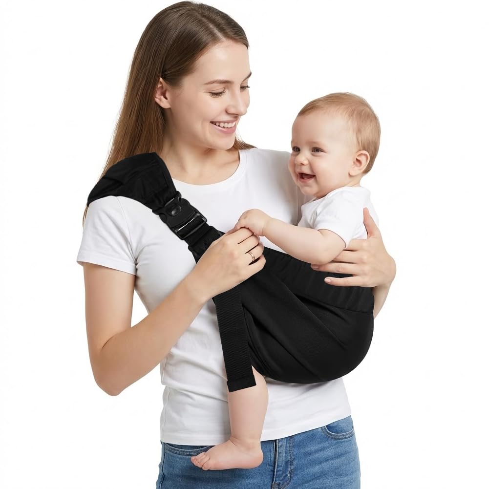 Baby Carrier, Portable Toddler Sling Carrier with Adjustable Thick Shoulder Straps, Soft Baby Sling for Newborn Up to 3-24 Months, Breathable and Comfortable(Black) — view 8