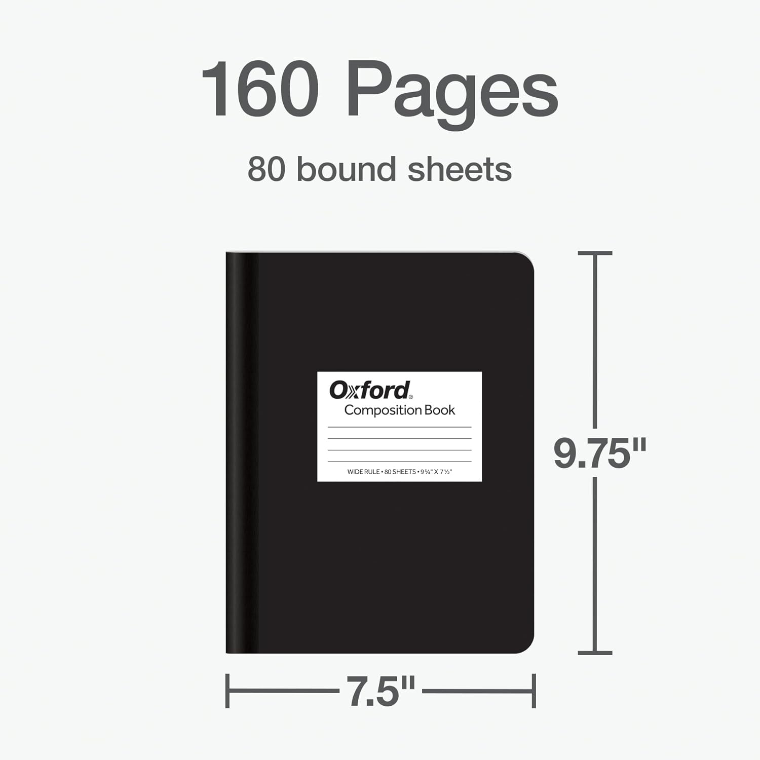 Oxford Composition Notebook 12 Pack, Notebooks for School, School Supplies, Wide Ruled Paper, School Journal, 7.5 x 9.75 Inches, 80 Sheets, Black Marble Covers (63750)