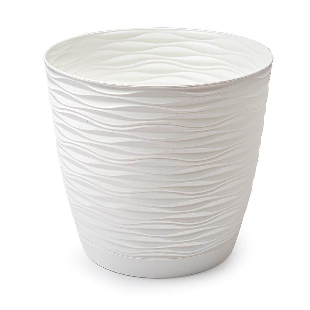 Muddy Hands White Decorative Wind Design Plant Pot With Saucer Round Indoor Home House Plasitc Flower Herb Cacti Cactus Succulent Planter (, 17Cm)