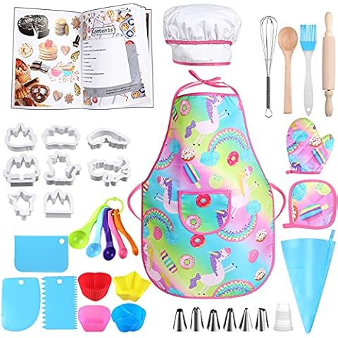Nabance Kids Baking Set, 37PCS Kids Kitchen Pretend Play Toys with Apron, Chef Hat, Recipe, Baking Toys for kids aged 3-10 Girls Boys, Early Learning Toys Toddlers, Chef Role-play Costume Sets Cover