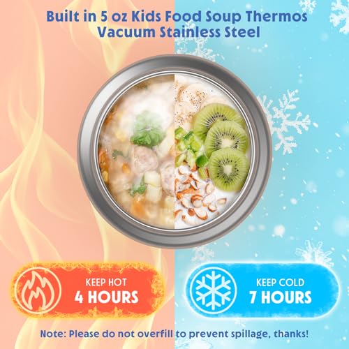 Image of DaCool Upgraded Kids Lunch Box with Thermo for Hot Food 1400ml Child Bento Box for Kids with 5oz Small Thermo for Boys Girls with Fork Spoon Leakproof for Dining Out School Work Picnic, Blue