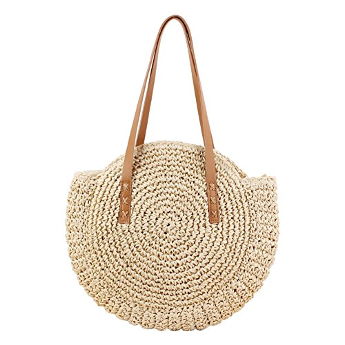 Tonpot - Bolsa de Playa para Mujer, 1 Pieza, Redonda, Simple, para Viajes, Playa, Viajes, Uso Diario, para Mujeres/niñas/señoras, Papel, Beige, 43 * 62cm