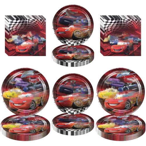 60PCS Cars Tableware Sets Cars Party Paper Plates and Napkins Set Includes 40 PCS Plates 20 PCS Napkins for Birthday Party Supplies