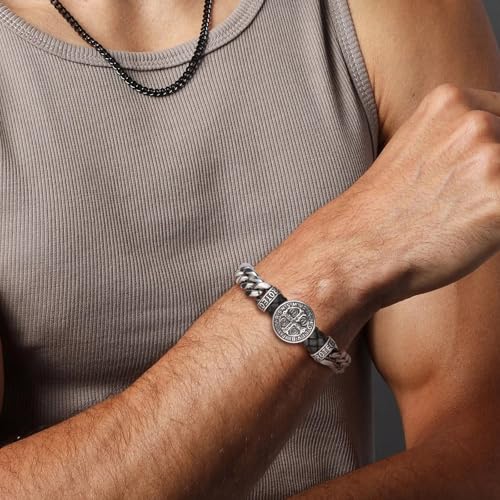 HZMAN 8.5Inch Cuban Link Bracelet for Men Silver Stainless Steel Heavy Biker Link Bracelet3