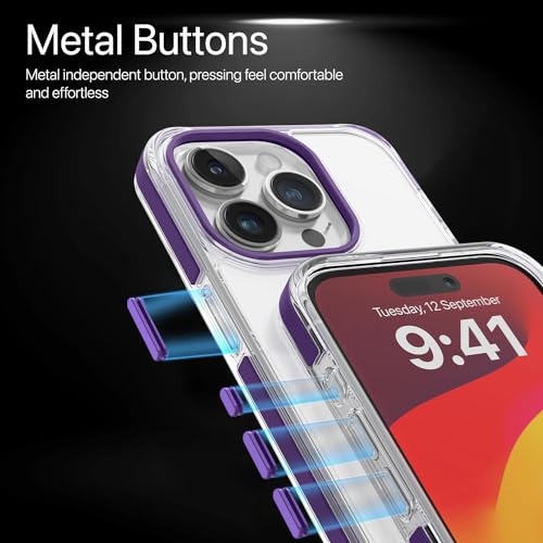 Image of Vaku Luxos Apex Series Back Cover Case for iPhone 15 Pro Max Metal Frame Camera Bump Scratch Resistant Slim Thin Military-Grade Protection - Purple