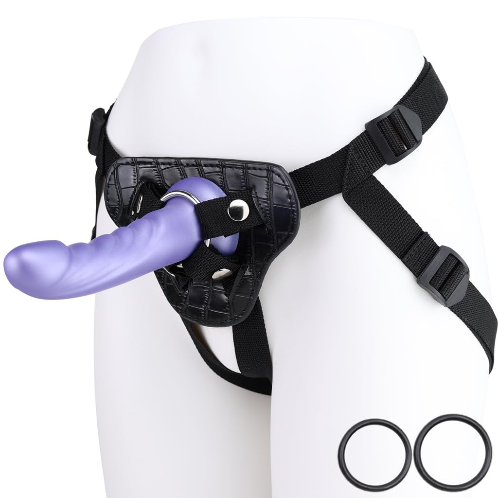 Harness Strap-On Dildo Set-7 Removable Realistic Dildo Adjustable Waist Thigh Belt with 3 O-Rings Soft Leather Nylon Harness