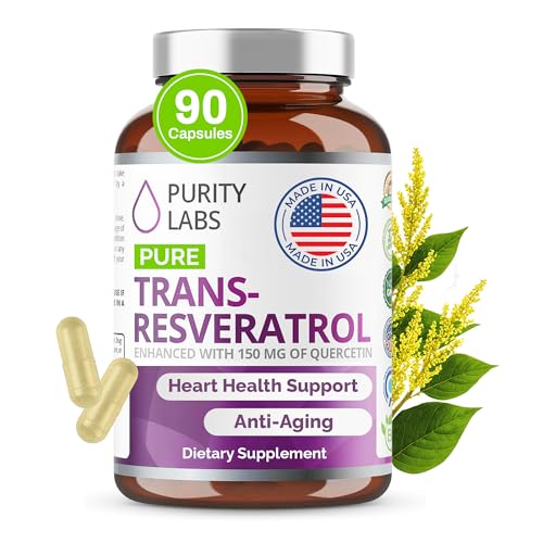 purity labs pure organic trans resveratrol supplement with quercetin vegan antioxidant nutritional supplements for heart skin hair nails  sourced from japanese knotweed  90 capsules