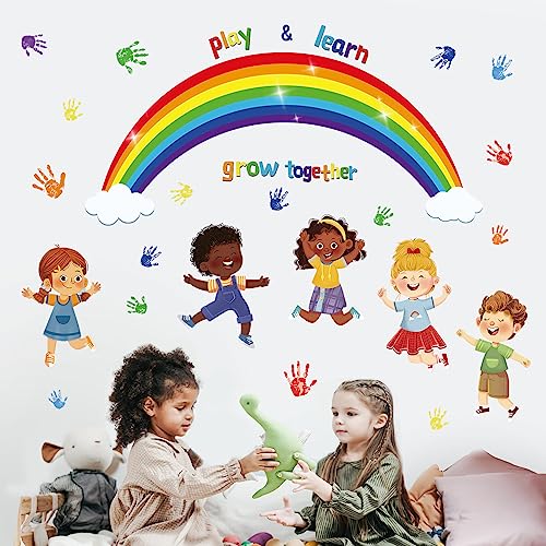wondever Kids Classroom Wall Stickers Rainbow Handprint Diversity Equality Inspirational Quotes Peel and Stick Wall Art Decals for School Classroom Kids Room - Image 3
