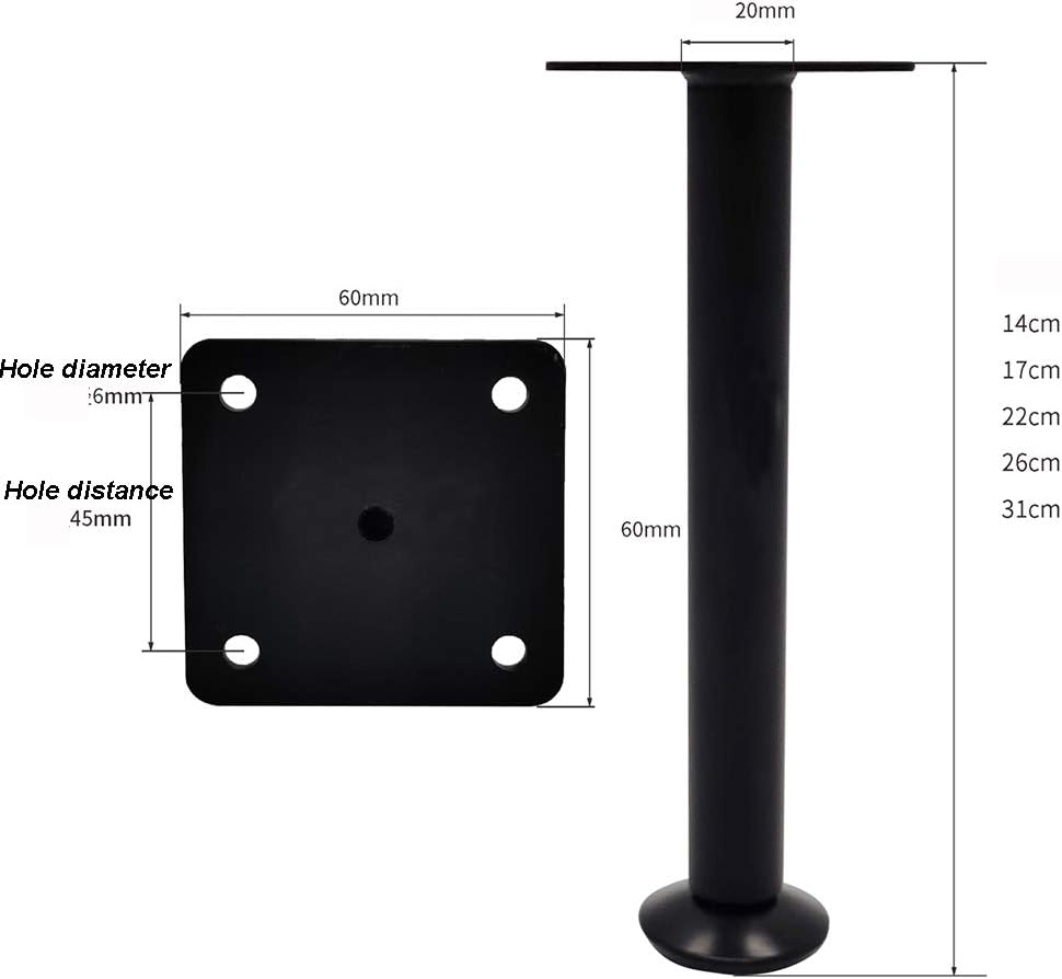 Furniture Leg Sofa Legs, 4Pcs Furniture Feet Black Table Legs Adjustable Metal Stainless Steel Sofa Legs Furniture Risers Furniture Accessories Replacement of Cabinet Couch Desk Bed Legs