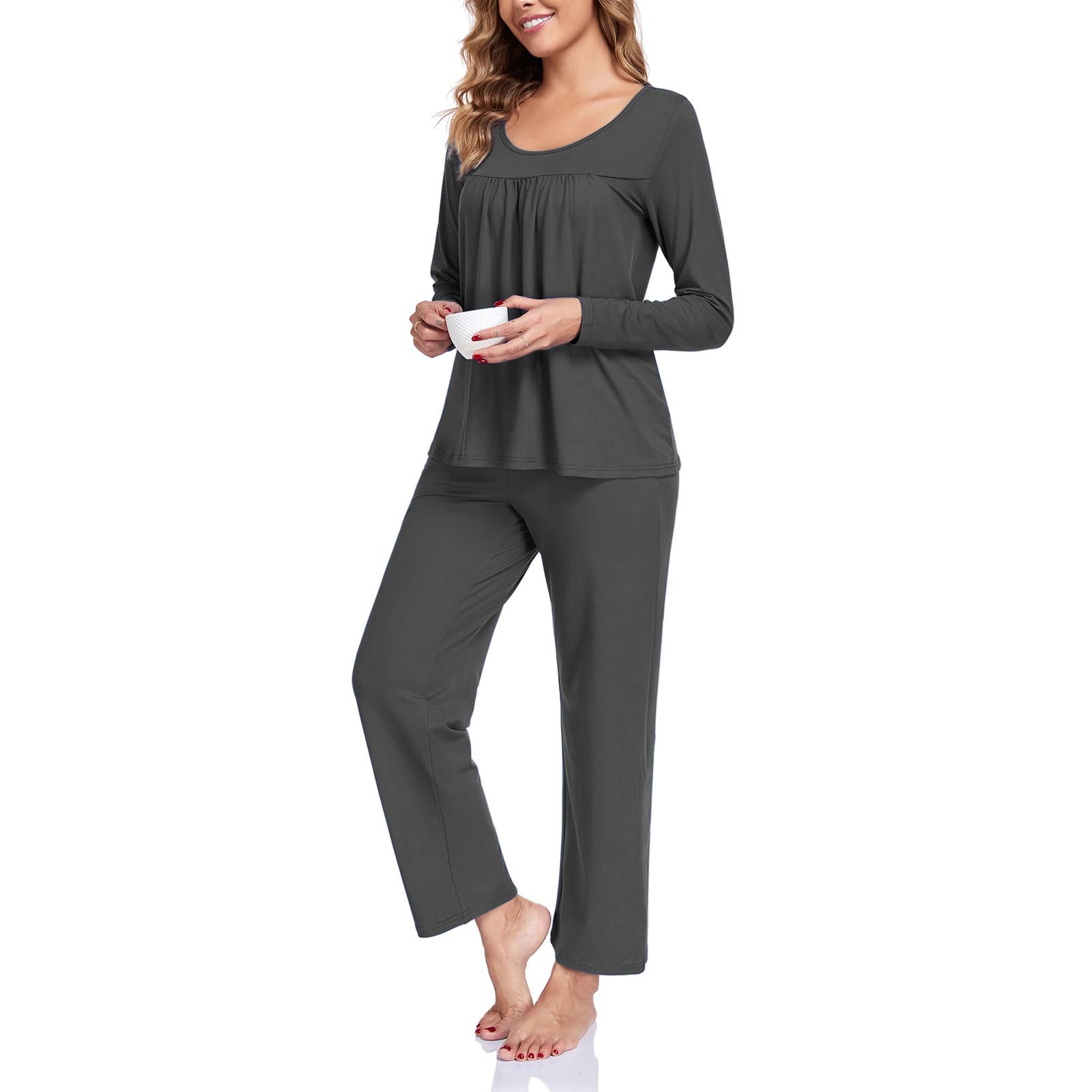 Pajama Sets for Women, Fall Long Sleeve 2 Piece Lounge Sleepwear Ladies Pjs Set with Pockets