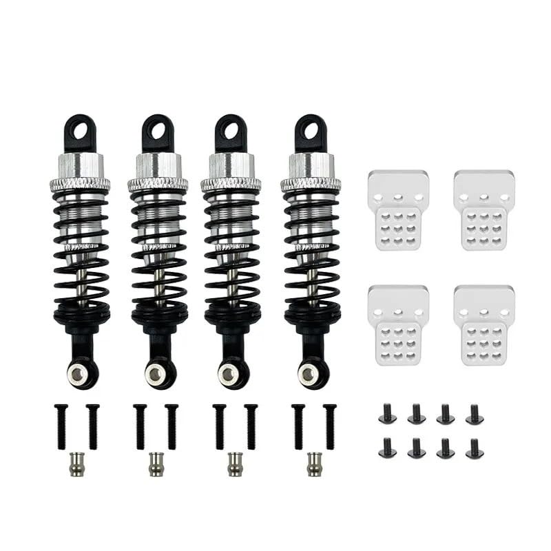 HLSONHENGM 1 Set RC Car Metal Shock Absorber Oil Filled Type with Shock Tower for WPL C14 C24 for MN D90 D91 MN99 99 Adjustable Upgrade Parts(Silver)