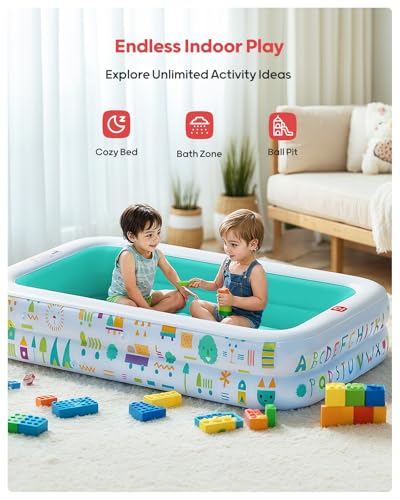 Image of QPAU Kiddie Pool with Canopy, Inflatable Design, 65 x 39 in, Green