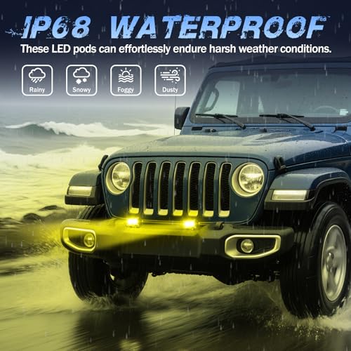 Image of Yellow LED Pods, 2Pcs 40W 3 Inch Yellow Spot LED Light Pods Fog Lights Small Pod Lights Motorcycle Driving offroad Backup Bumper Light for Truck ATV UTV SUV Surron Pickup Boat