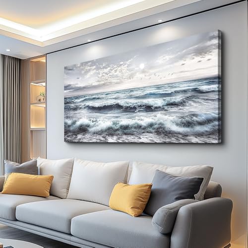 Canvas Wall Art for Living Room Wall Decor for Bedroom Office Wall Decorations Watercolour Painting Ocean Waves Pictures Artwork Room Aesthetic Home Decor Ready to Hang