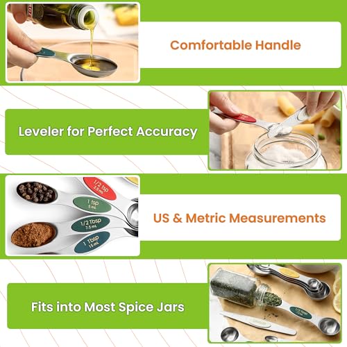 Image of Spring Chef Stainless Steel Magnetic Measuring Spoons Set of 8, Very Merry