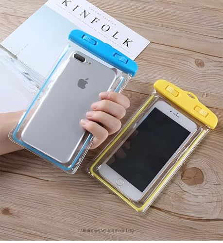 Image of Mobile Waterproof Pouch Universal Size Transparent for All Smart Phones (Blue Yellow Pack 2)