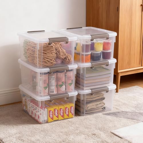 Image of Citylife 17 QT 5 Pack Large Storage Bins with Lids, Plastic Storage Container Stackable Box with Locking Latches for Home, Office, Closet & Pantry Organization, Clear White