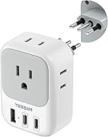 Vista 1 de TESSAN Adaptador de enchufe de viaje para Italia, adaptador tipo L para viaje con 4 tomacorrientes, 3 USB (2 USB-C), adaptador de corriente para EE.