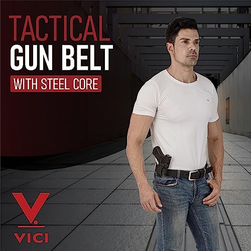VICI Tactical Men's Steel Core Leather Gun Belt for Concealed Carry 36, Classic Black