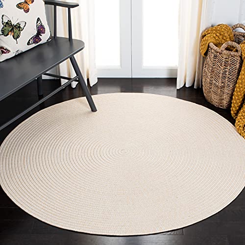 SAFAVIEH Washable Rug Outdoor Braided Collection - 9' Round, Ivory & Beige, Handmade & Reversible, Non-Shedding & Easy to Clean, Ideal for Patio, Backyard, Mudroom (BRD315B)