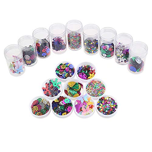 Log-Cabin Adornos de lentejuelas brillantes mezclados y lentejuelas Suministros de artesanía, 9 formas, colores y tamaños surtidos