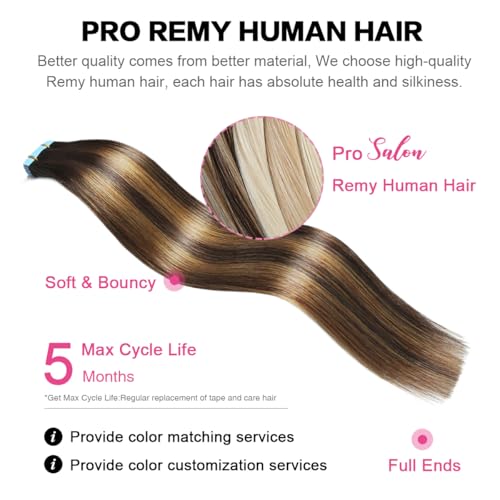 SUYYA Tape in Hair Extensions Human Hair 20 Pcs 50g Invisible Tape Hair Extensions Straight Tape Extensions Real Human Hair 18 Inches #P4/27/T4 Ombre Chocolate Brown to Caramel Blonde - Image 4