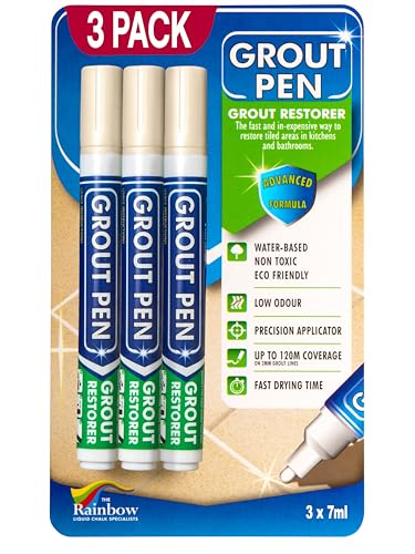 Grout Pen Cream Tile Grout Paint Marker - Narrow 5mm Tip (7mL) - 3 Pack