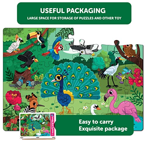 Image of Mini Leaves 48 Piece Wooden Puzzle for Kids & Adults - Jungle Birds Jigsaw Puzzle - Fun & Challenging Floor Wooden Puzzle Game - Gift for Adults and Kids - Safe & Durable Educational Toys