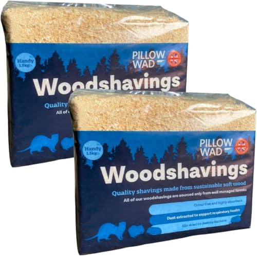 Pack of 2 - 3kg Pillow Wad Wood Shavings (Each 1.5kg) | Kiln-Dried Dust-Extracted Sawdust Small Animal Bedding | Soft & Absorbent Pet Bedding for Rabbits Guinea Pigs Hamsters & Other Small Pets.