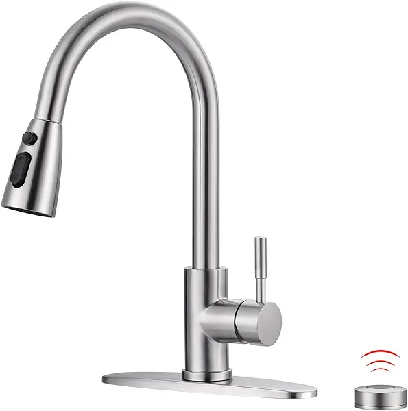 Touchless Kitchen Faucet Stainless Steel: WOWOW Mobile Motion Sensor Kitchen Sink Faucet with Sprayer, Automatic Smart Kitchen Faucet for Sink 1 or 3 Hole, Brushed Nickel Mobile Sensor Kitch
