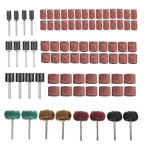 Hazrcvr 122 Pièces Tambour de Ponçage Roue Abrasive Roue de Polissage Tambour Mandrin Bandes de Ponçage Tambour Mandrin Abrasifs Roue de Polissage Accessoires de Polissage pour Outils Rotatifs