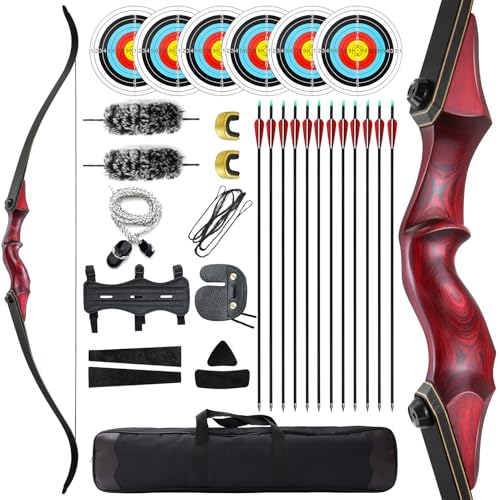 oubert 60 Inch Recurve Bow and Arrow Set Right Hand Archery Hunting Bow with Bow Bag 20-60 Lbs Wooden Riser Takedown Bow for Adults Beginners Target Practice (30LBS)