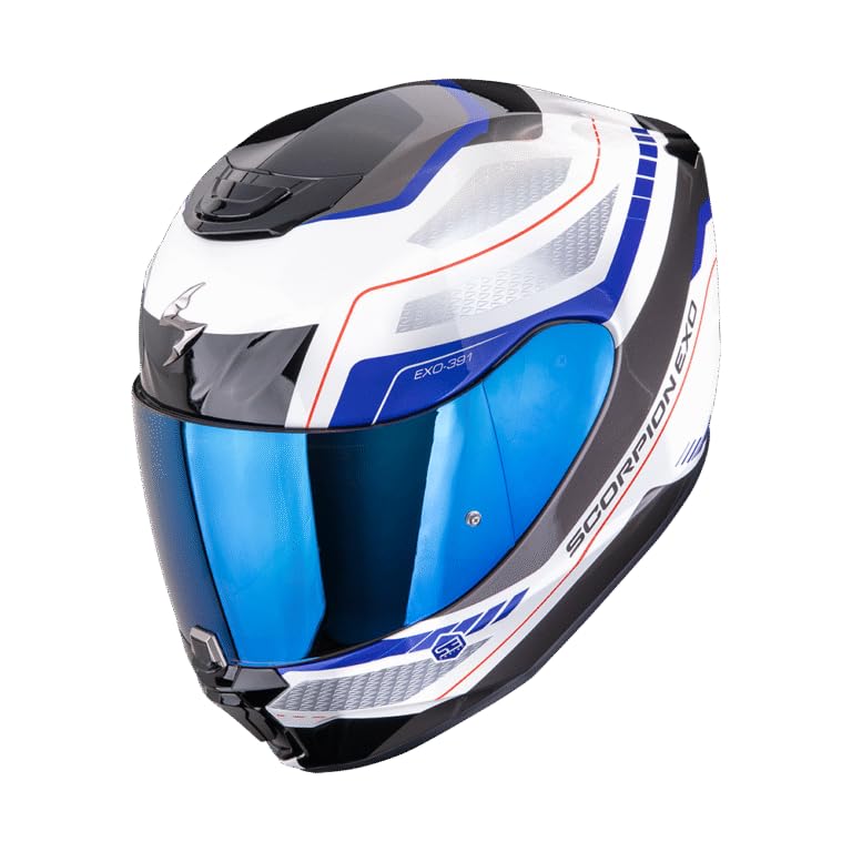 Scorpion Exo-391 Leo Blanco Azul | Casco de Moto Integral Unisex Hombre y Mujer Homologado ECE 22.06 (L) + Visera Azul