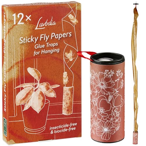 Fliegenfalle: 12x Fliegenfänger – umweltfreundlich – Premium Klebefalle zum Fangen von Fliegen und Fruchtfliegen – ohne insektizide und biozide – Fruchtfliegenfalle für Küche von Lavodia