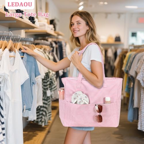 Image of LEDAOU Large Beach Tote Bag Women Waterproof Sandproof Zipper Beach Tote Bag for Pool Gym Grocery Travel with Wet Pocket | Sandproof