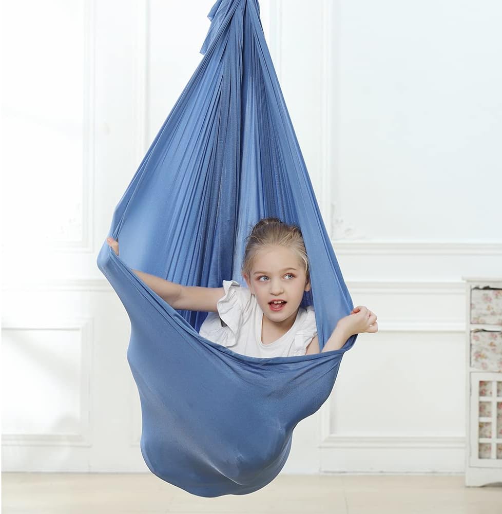 Convetu Sensory Swing, 360° Rotation Sensory Swing Indoor, 9 ft Sensory Swing for Kids and Adults, Compression Swing with All Necessary Hardware, Therapy Swing for Autism (Cornflower Blue,M)